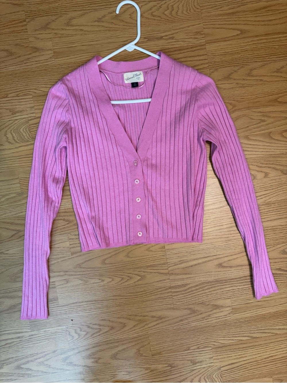 Universal Thread Pink Ribbed Button-Front Cardigan Sweater - M